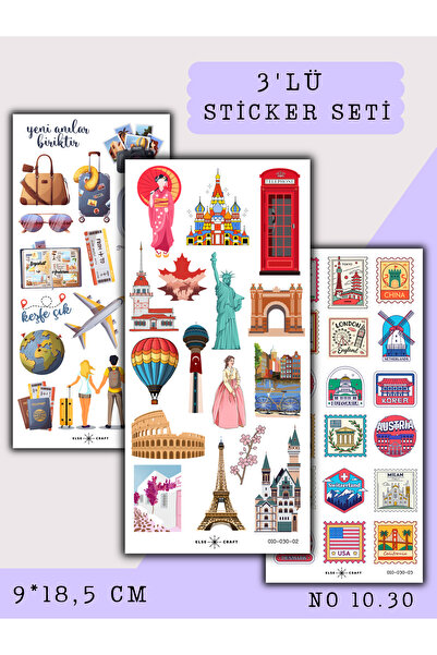 Else Craft 3'lü Şehirler Seyahat Pul Temalı Sticker 10.30 - Ajanda Planlayıcı...