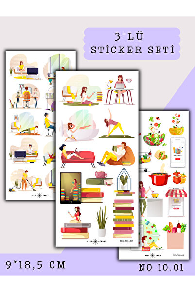 3'lü Günlük İşler Ev Rutini Temalı Sticker 10.01 - Ajanda Planlayıcı Bullet Journal İçin Uygundur