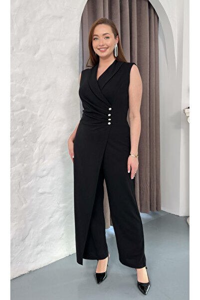 Butik Nilyam Γυναικεία βραδινή φόρμα με μεγάλο μέγεθος με διπλό γιακά και κεν...