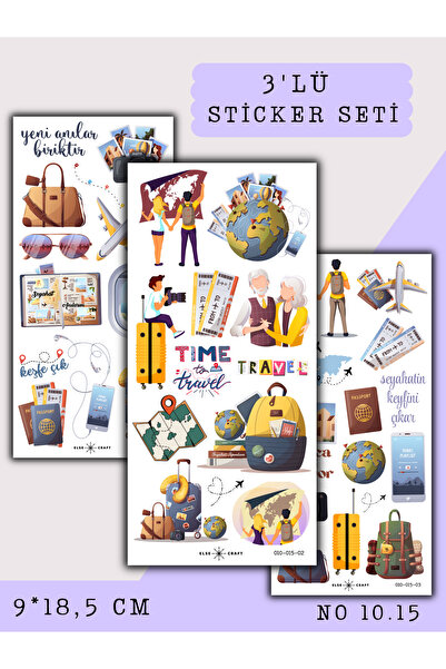 Else Craft 3'lü Travel Seyahat Temalı Sticker 10.15 - Ajanda Planlayıcı Bulle...