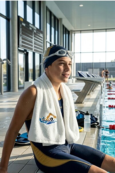 RunGear Up 100% Cotton Embroidered Swimming Sports Towel - Ultra Absorbent Wh...