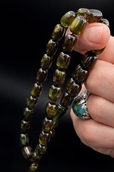 Cemhan Göksal سبحة من الخرز العنبري المضغوط مقاس 8x12 مم، مصنوعة يدويًا، مجمو...