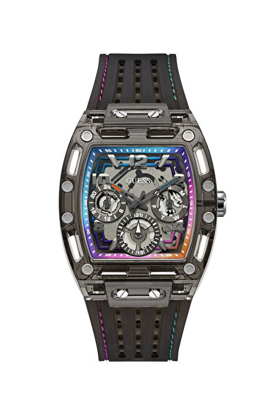 Guess Mens Black/Gunmetal/Grey Rectangle Analog Watch