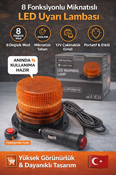 GUMUSONLINE Çakarlı Tepe Lambası Aç Kapa Düğmeli Mıknatıslı 8 Fonksiyonlu 10/...