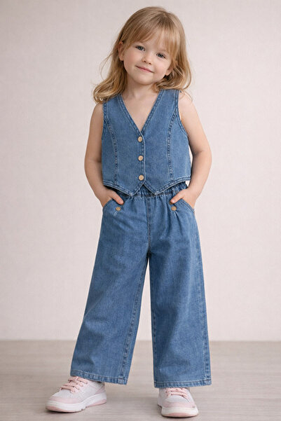 Store KIZ DENİM YELEK PANTOLON TAKIM