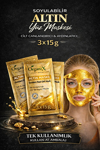 Organix Tek Kullanımlık Altın Maske - Cilt Yenileyici Soyulabilir Yüz Maskesi...