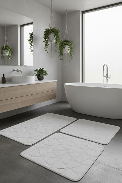 ÇELEBİ HOME TEKSTİL Beyaz Pamuk Banyo Paspası Makinede Yıkanabilir Kaymaz Tab...