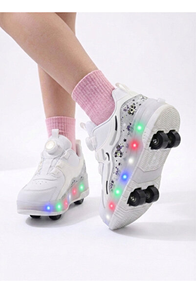 ROCKY SPORT Çocuk Patenli Işıklı Tekerlekli Spor Ayakkabı & Rahat Beyaz Kayka...