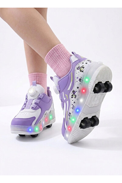 ROCKY SPORT Çocuk Patenli Işıklı Tekerlekli Spor Ayakkabı & Rahat Mor Kaykay ...