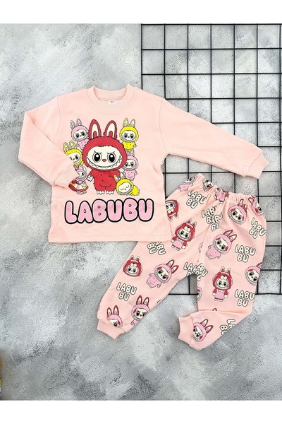 BEBEMER 0118 طقم بيجامة لابوبو مطبوع بلون السلمون