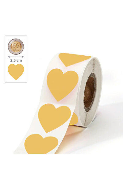 hdcw 500 ADET 2,5 cm RULO YAPIŞKANLI PASTEL SARI KALP STICKER ETİKET HEDİYE P...