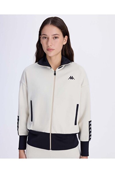 Kappa Authentic Avy Full Zip Kadın Taş Rengi-Siyah Oversize Fermuarlı Eşofman...
