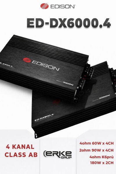 Edison Ed-dx600.4 4ohm 4x60 Rms 2ohm 4x90rms 3000 Watt 4 Kanal Oto Amfi Oto A...