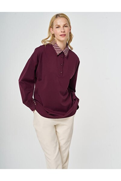 KYR Hanorac din raion cu detalii tip cămașă, roșu claret închis