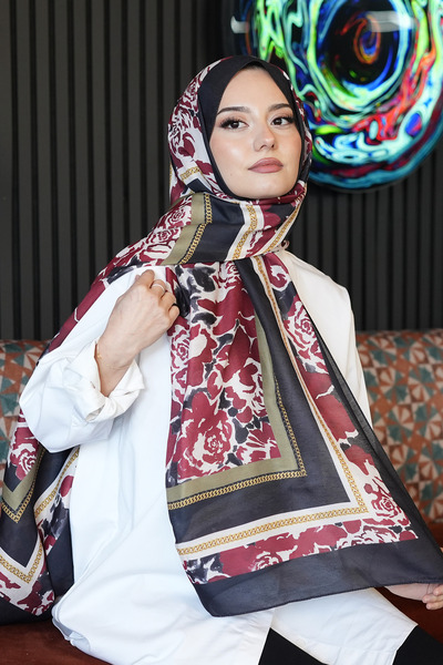 AFVENTE Chain Rose Pattern Fuchsia Soft Cotton Shawl