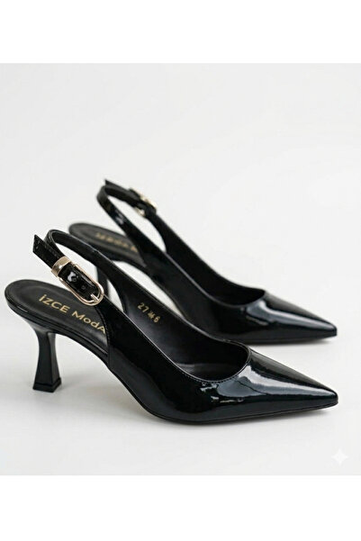 İZCE MODA Tocuri înalte de damă, cu curele ascuțite la gleznă, din piele neag...