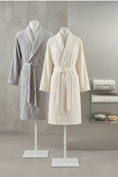 Özdilek Blossom Happy Aile Bornoz Seti- Gri-Krem