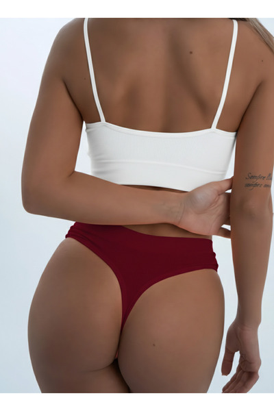 MİSTİRİK Paulo Model Yumuşak Kumaşlı Tanga Model Fitilli Spor Külot Bordo Renk