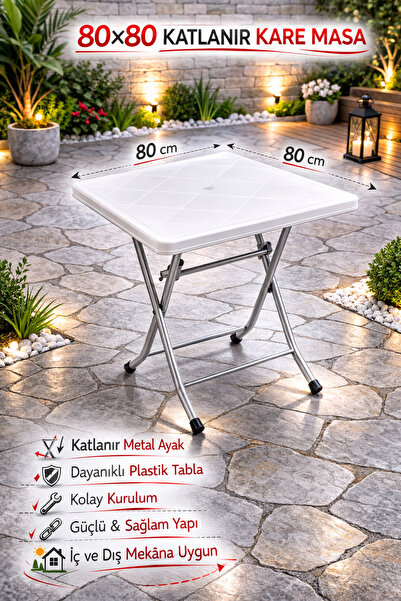 Katlanır Balkon, Bahçe Masası (80*80) Ölçü Renk (Beyaz)