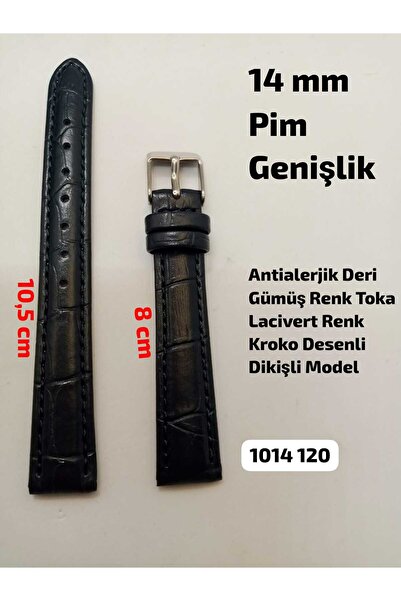 Brality 14 mm Compatible Watch Band - Dark Blue Color Croco D Patterned Model...