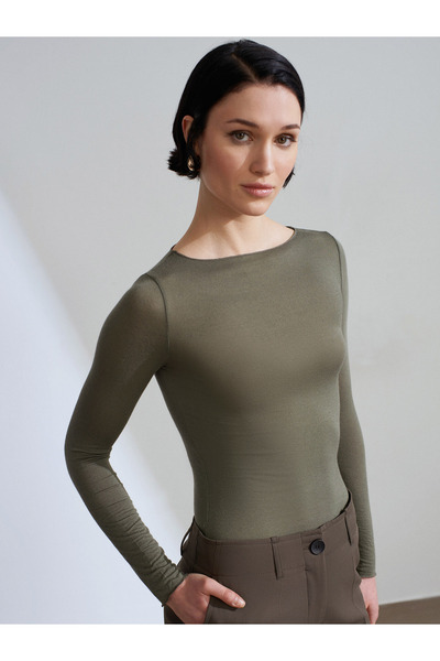 Dilvin 32122 Блузка з кайком з модального кашеміру, надзвичайно легка, хакі
