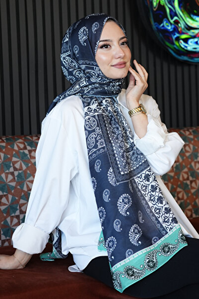 AFVENTE شال قطني باللون الأزرق الداكن - نمط بيزلي