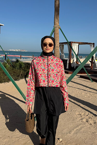 lurex moda Doha Paraşüt Kumaş 3'lü Tam Kapalı Tesettür Mayo