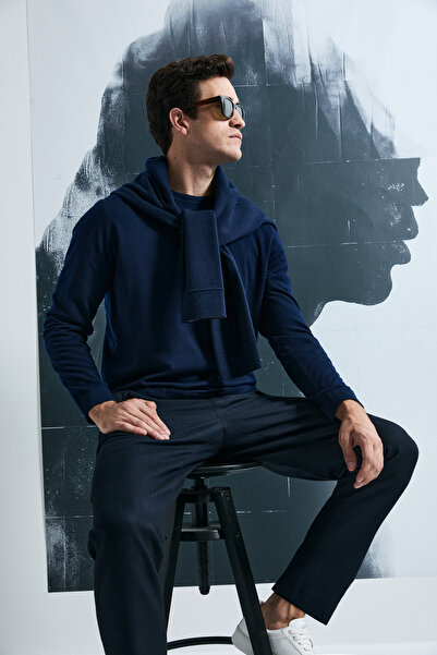 Lufian Pantaloni chino pentru bărbați Maxima Smart slim fit bleumarin