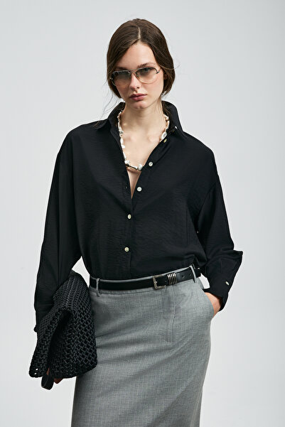 Lufian Mıla Kadın İpekli Gömlek Siyah