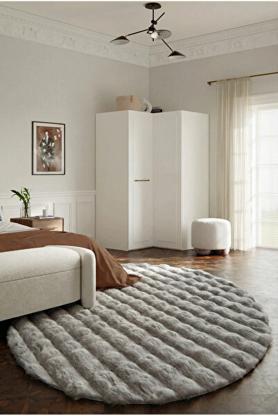 Cool Halı Sofia Yuvarlak Gri Kalın Yumoş Kabartmalı Bubble Shaggy Kaymaz Taba...