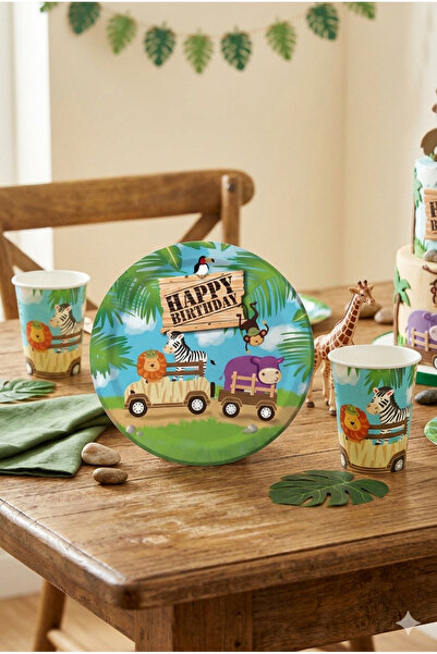 Deniz Party Store Safari Hayvanlar Temalı Karton Tabak Bardak Set 8 Kişilik