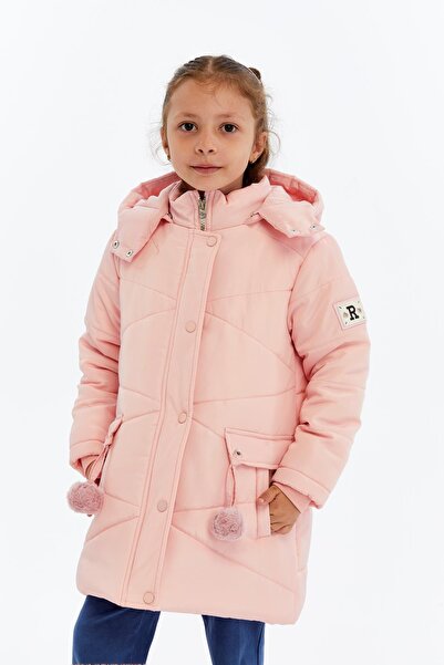 benitto kids Kapüşonlu Kışlık Ponpon Detaylı Kız Çocuk Kaban 51354