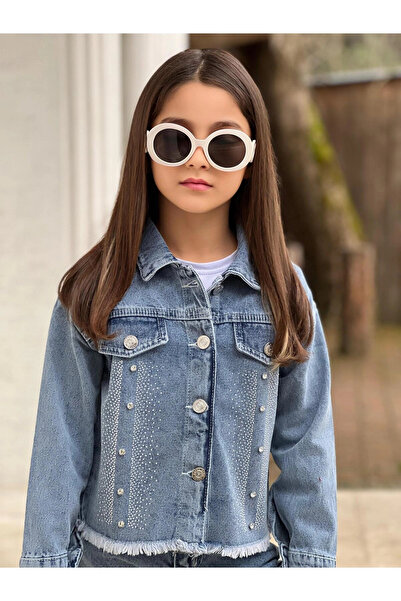 DUDOR KİDS Kız Çocuk Büyük Taşlı Mavi Kot Ceket-Jeans Ceket/Kot Mont-Jeans Mo...