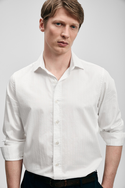 Lufian Cămașă Veler pentru bărbați basic Regular Fit Albă