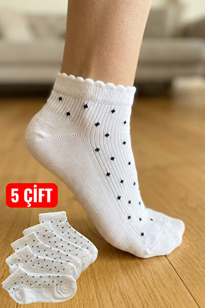 Esinti 5 Pairs Women's Ankle-Length White Colored Booties Socks Set 5 Pieces