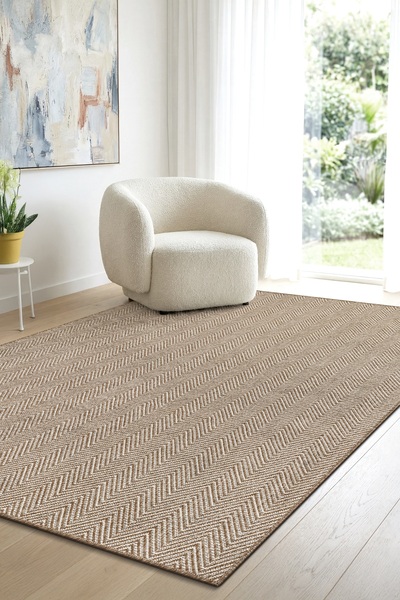 SARAZ HALI Srz-0408 Beyaz Kahve Balık Sırtı Jüt Tabanlı Hasır Dokuma Örme Boh...