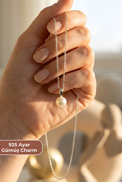 ZOLESSA Kadın İnci Kolye Kolye 925 Ayar Gümüş Charmlı Uzun Zarif Minimal Hedi...