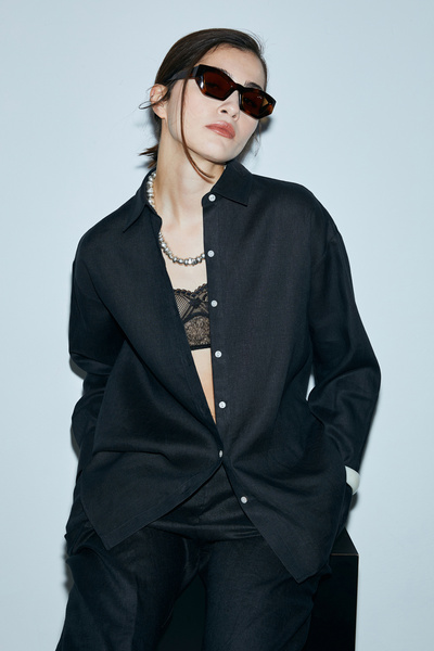 Lufian Barrı Kadın Keten Gömlek Siyah