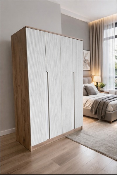 MOBİLİQUE Nova No.2 Dört Kapaklı 6Raflı Gardırop Çam-Vizon