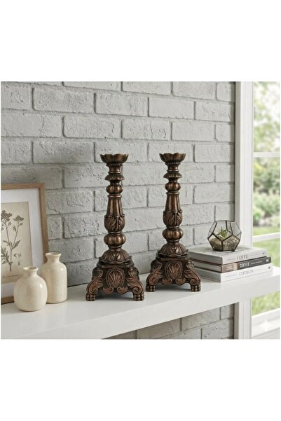 Tual Hobi Sanat Dekorasyon Vintage Şamdan Mumluk (Büyük 43, Küçük 32cm) Dekor...