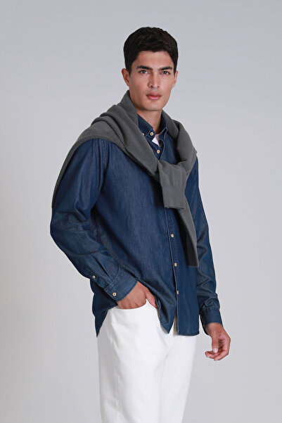 Lufian Armir Erkek Basic Gömlek Slim Fit Koyu Mavi