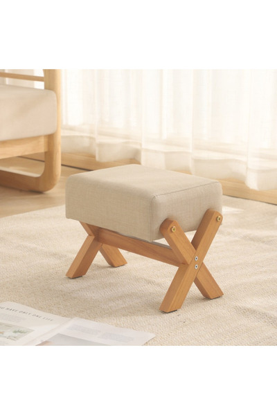 lifeeasy Natural Solid Wood Upholstered Stool, Modern Fabric Footstool for Li...