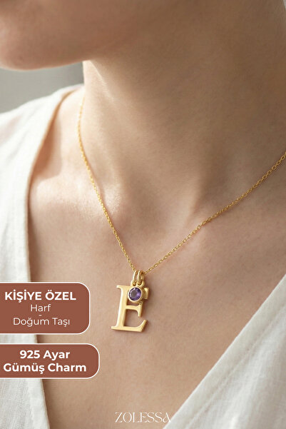 ZOLESSA Kadın 925 Ayar Gümüş Charmlı (Kolye ucu) Kişiye Özel Harfli ve Doğum ...