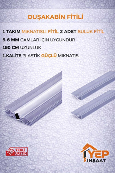 Yep İnşaat Duşakabin Mıknatıs 1 Takım + 2 Adet Suluk Fitili 190 cm Cam Uyumlu...