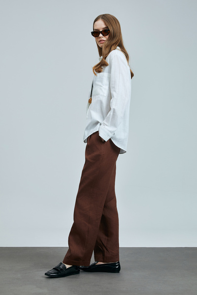 Lufian Navasa Women's Linen Trousers Brown