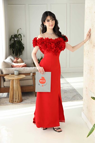 Orange red evening dress