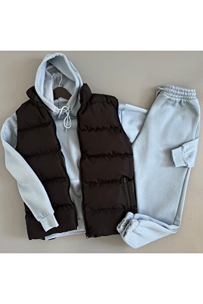 WENMİNG Men's 3-Thread Tracksuit Set K Hooded Y Vest Set 3-Piece Full Combina...