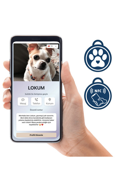 NFC Etiketli Kedi Köpek Tasma Takısı - Kayıp Önleyici - Pet Güvenlik - Dijital Kartvizit
