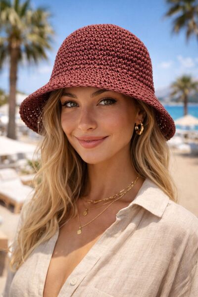 BALIENTE Bordo El Örgüsü Bucket Hasır Kadın Şapka