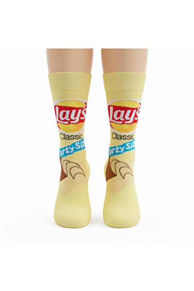EGS TEKSTİL EGS Socks Cips Paketi Desenli Sarı Unisex Çorap – One Size